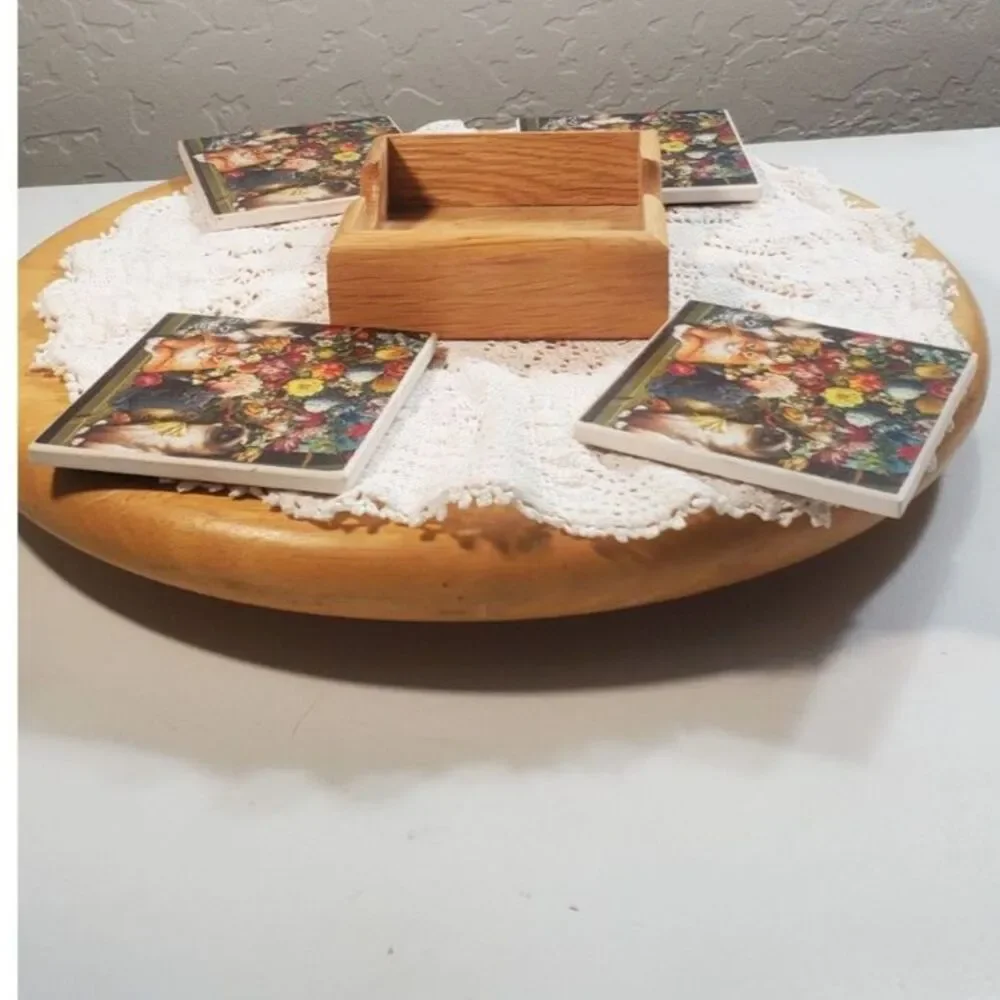 Cute Cat Coasters 4 in the set with Coaster Holder